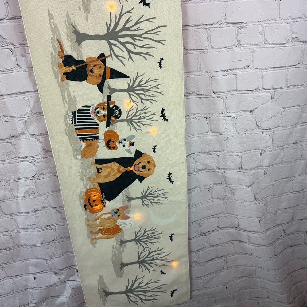 NWT FAO Schwarz halloween lighted Table Runner 14x48 dog in costume - Picture 6 of 11